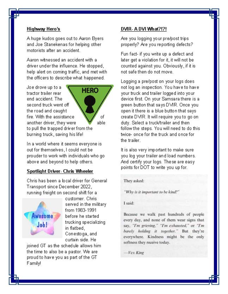 General Transport September 2025 Newsletter